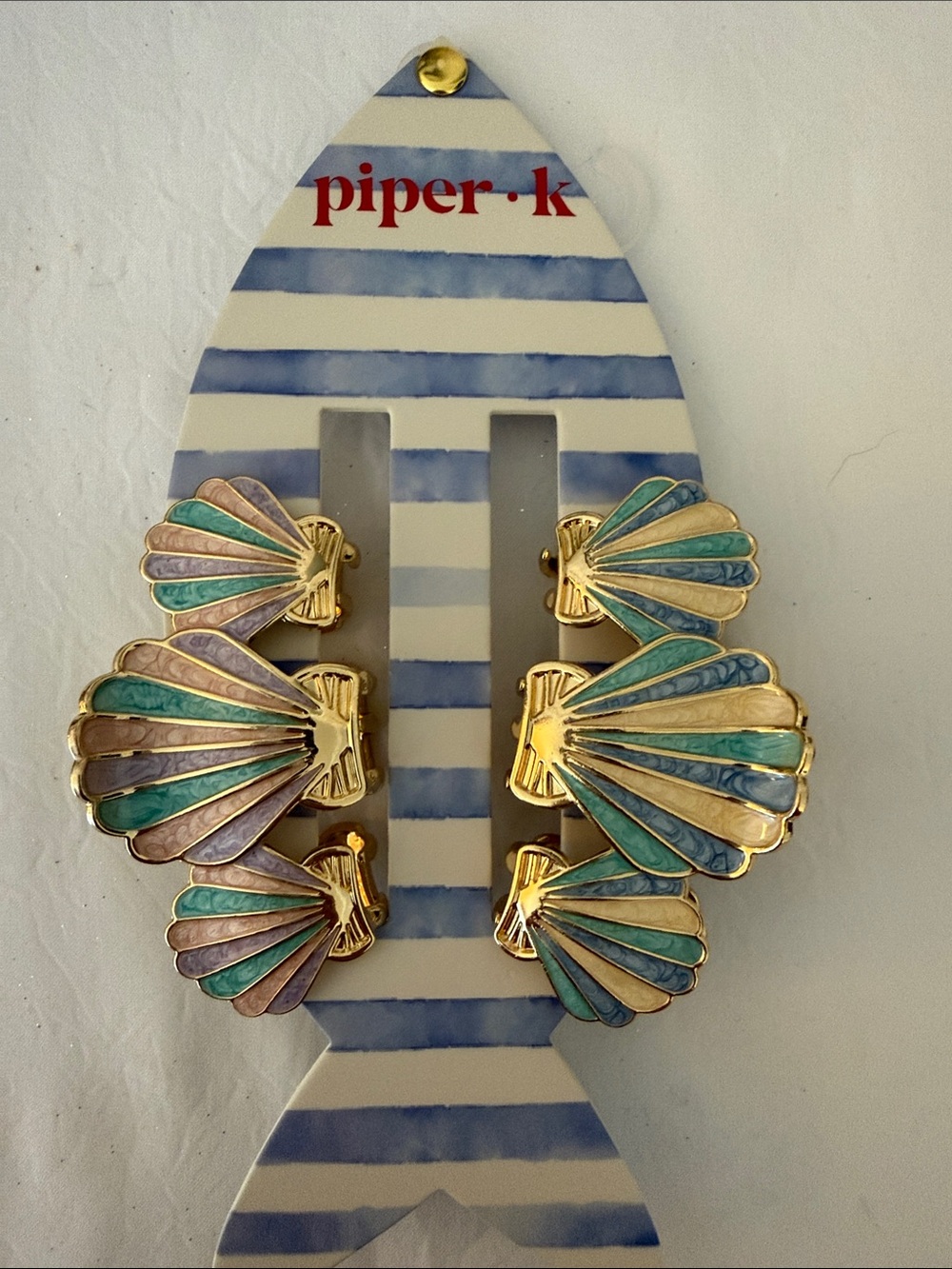 Piper K Gold-Tone Scallop Shell Enamel Hair Clips - Teal, Aqua & Lavender